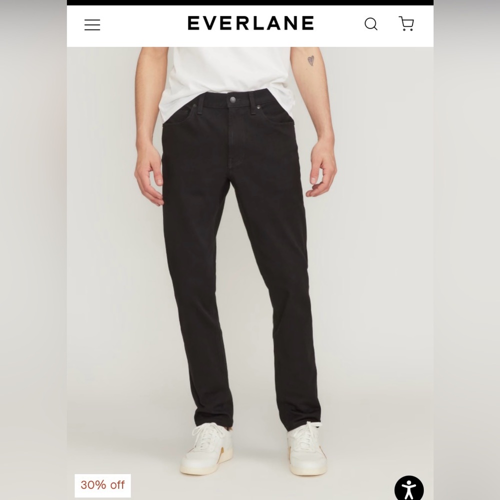 Everlane Men’s Slim 4-Way Stretch Organic Jean, Black